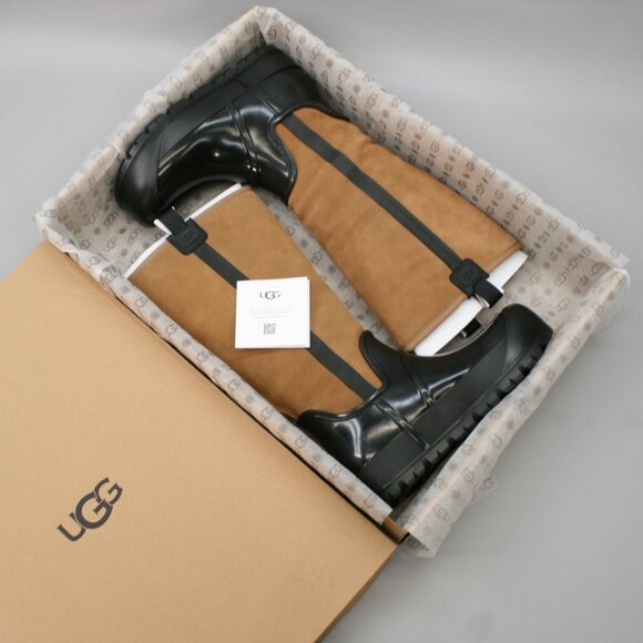 UGGS Ladies 8 Raincloud Tall Waterproof Chestnut Lined Rubber Rain Boots 1133991 - Picture 2 of 11